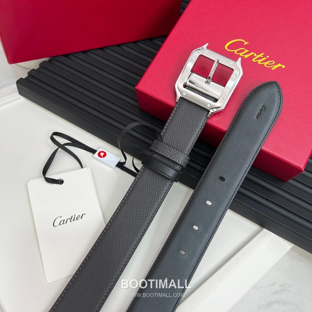 Cartier Calfskin Embossed Leather Reversible Belt with Logo Pin Buckle Palladium 까르띠에 카프스킨 엠보싱 레더 리버서블 벨트 로고 핀 버클 황동 베이스 팔라듐 피니시 3.5cm 4