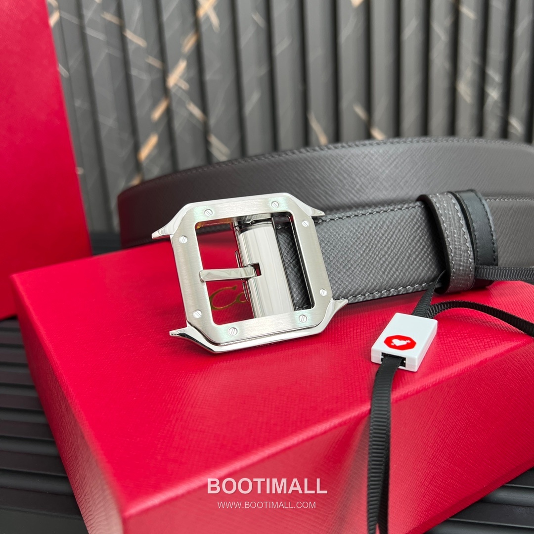 Cartier Calfskin Embossed Leather Reversible Belt with Logo Pin Buckle Palladium 까르띠에 카프스킨 엠보싱 레더 리버서블 벨트 로고 핀 버클 황동 베이스 팔라듐 피니시 3.5cm 5