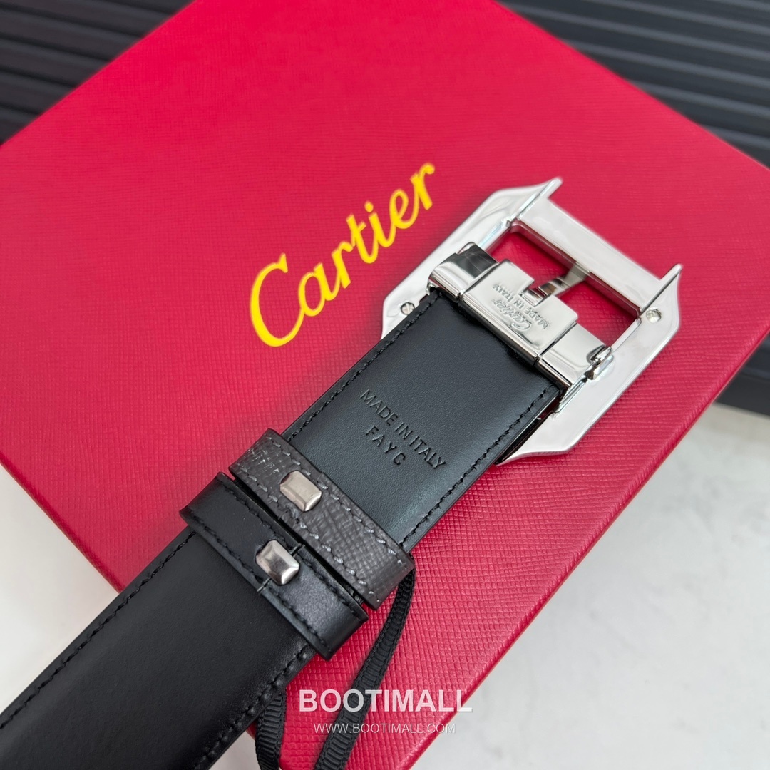 Cartier Calfskin Embossed Leather Reversible Belt with Logo Pin Buckle Palladium 까르띠에 카프스킨 엠보싱 레더 리버서블 벨트 로고 핀 버클 황동 베이스 팔라듐 피니시 3.5cm 6