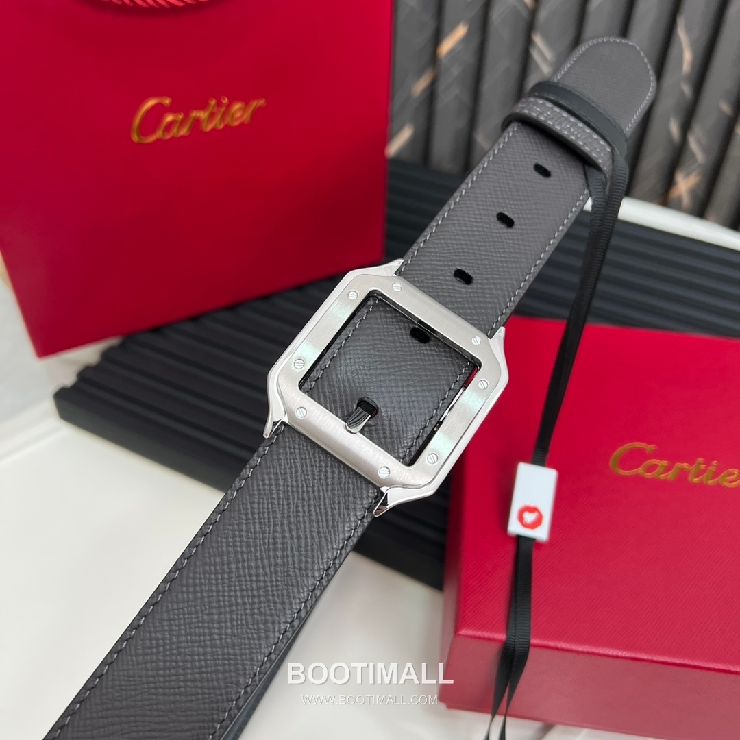 Cartier Calfskin Embossed Leather Reversible Belt with Logo Pin Buckle Palladium 까르띠에 카프스킨 엠보싱 레더 리버서블 벨트 로고 핀 버클 황동 베이스 팔라듐 피니시 3.5cm 7