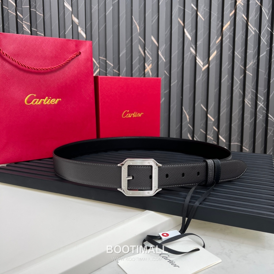 Cartier Calfskin Embossed Leather Reversible Belt with Logo Pin Buckle Palladium 까르띠에 카프스킨 엠보싱 레더 리버서블 벨트 로고 핀 버클 황동 베이스 팔라듐 피니시 3.5cm 8