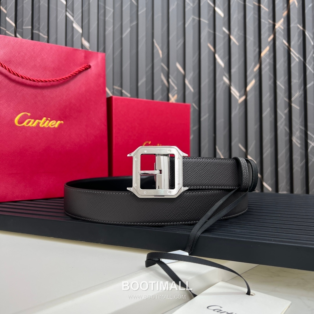 Cartier Calfskin Embossed Leather Reversible Belt with Logo Pin Buckle Palladium 까르띠에 카프스킨 엠보싱 레더 리버서블 벨트 로고 핀 버클 황동 베이스 팔라듐 피니시 3.5cm 9