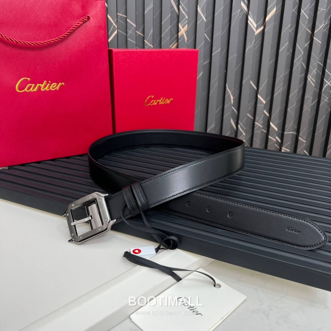 Cartier Calfskin Embossed Leather Reversible Belt with Logo Pin Buckle Palladium 까르띠에 카프스킨 엠보싱 레더 리버서블 벨트 로고 핀 버클 황동 베이스 팔라듐 피니시 3.5cm 1