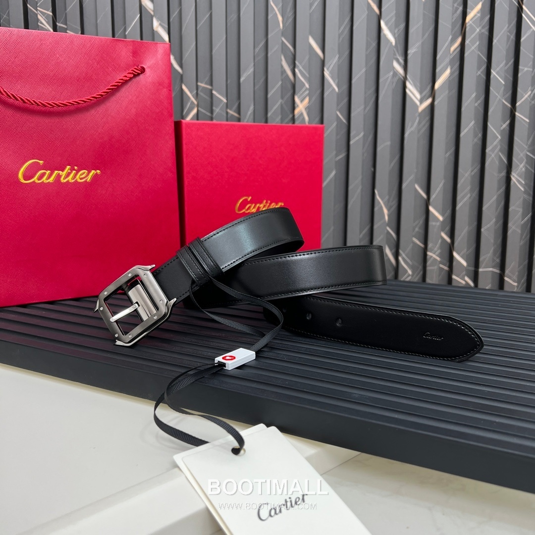 Cartier Calfskin Embossed Leather Reversible Belt with Logo Pin Buckle Palladium 까르띠에 카프스킨 엠보싱 레더 리버서블 벨트 로고 핀 버클 황동 베이스 팔라듐 피니시 3.5cm 2