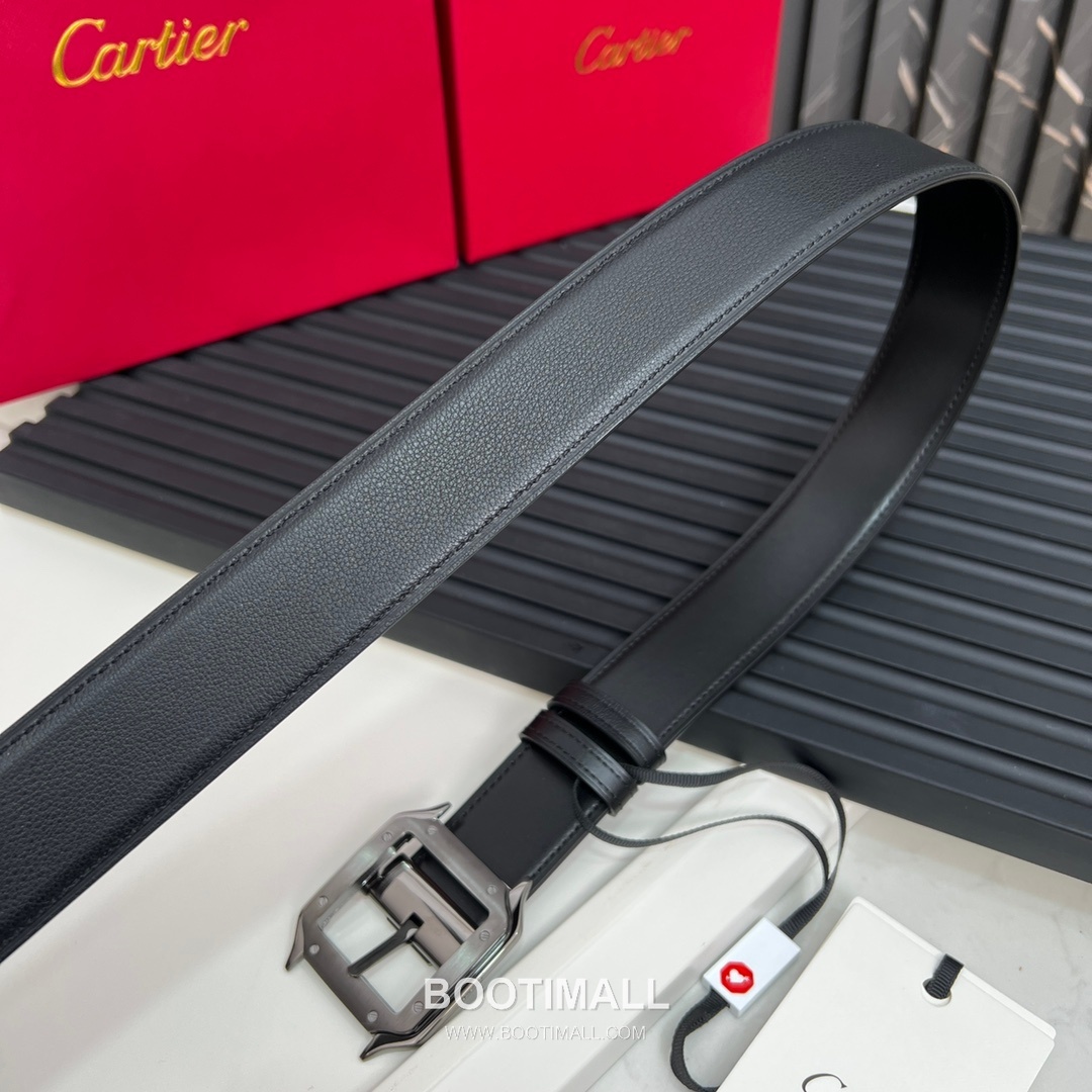 Cartier Calfskin Embossed Leather Reversible Belt with Logo Pin Buckle Palladium 까르띠에 카프스킨 엠보싱 레더 리버서블 벨트 로고 핀 버클 황동 베이스 팔라듐 피니시 3.5cm 3