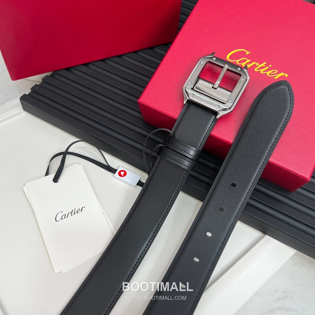 Cartier Calfskin Embossed Leather Reversible Belt with Logo Pin Buckle Palladium 까르띠에 카프스킨 엠보싱 레더 리버서블 벨트 로고 핀 버클 황동 베이스 팔라듐 피니시 3.5cm 4