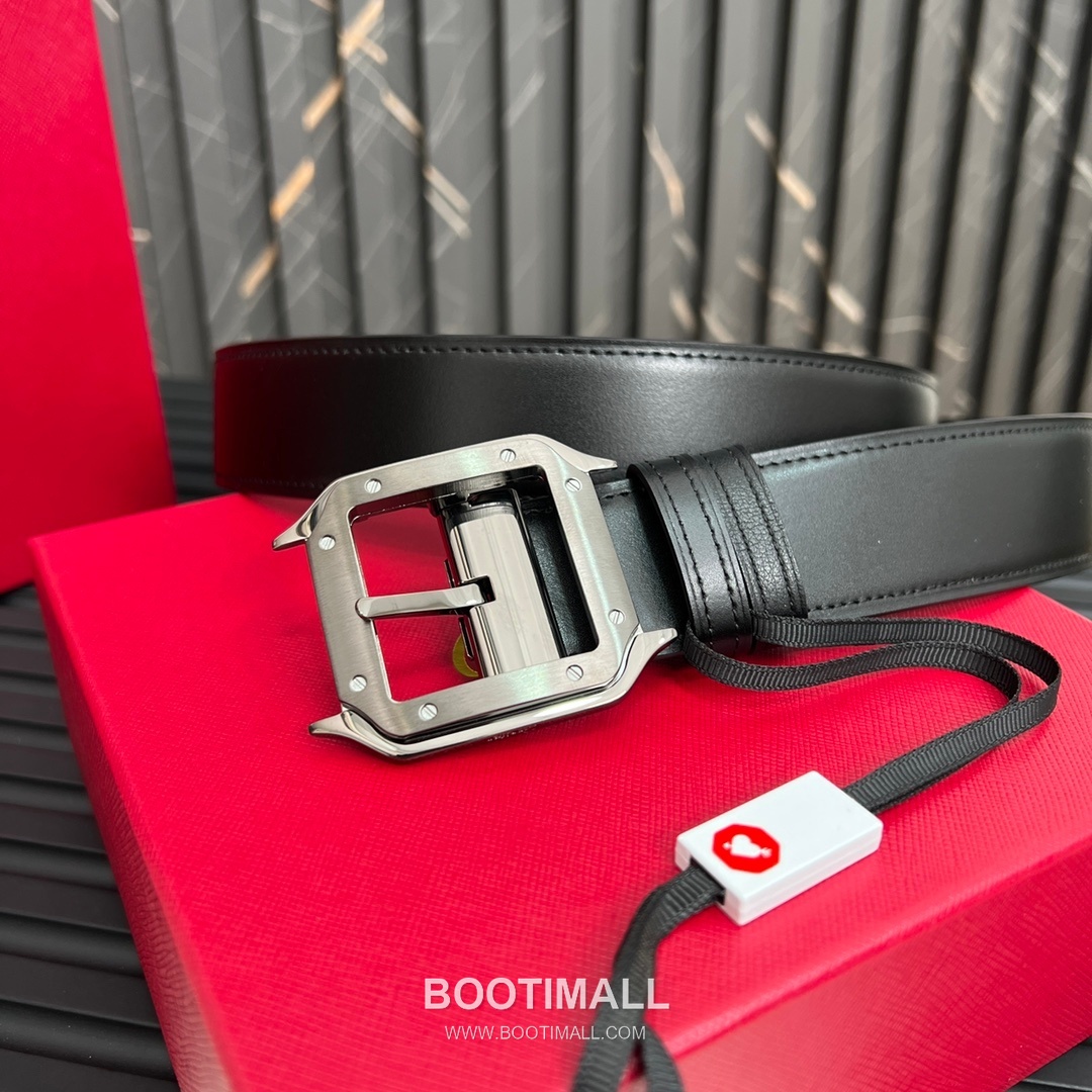 Cartier Calfskin Embossed Leather Reversible Belt with Logo Pin Buckle Palladium 까르띠에 카프스킨 엠보싱 레더 리버서블 벨트 로고 핀 버클 황동 베이스 팔라듐 피니시 3.5cm 5