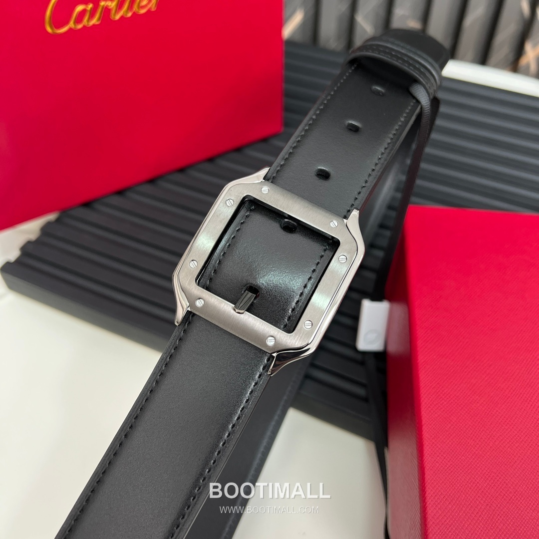 Cartier Calfskin Embossed Leather Reversible Belt with Logo Pin Buckle Palladium 까르띠에 카프스킨 엠보싱 레더 리버서블 벨트 로고 핀 버클 황동 베이스 팔라듐 피니시 3.5cm 7