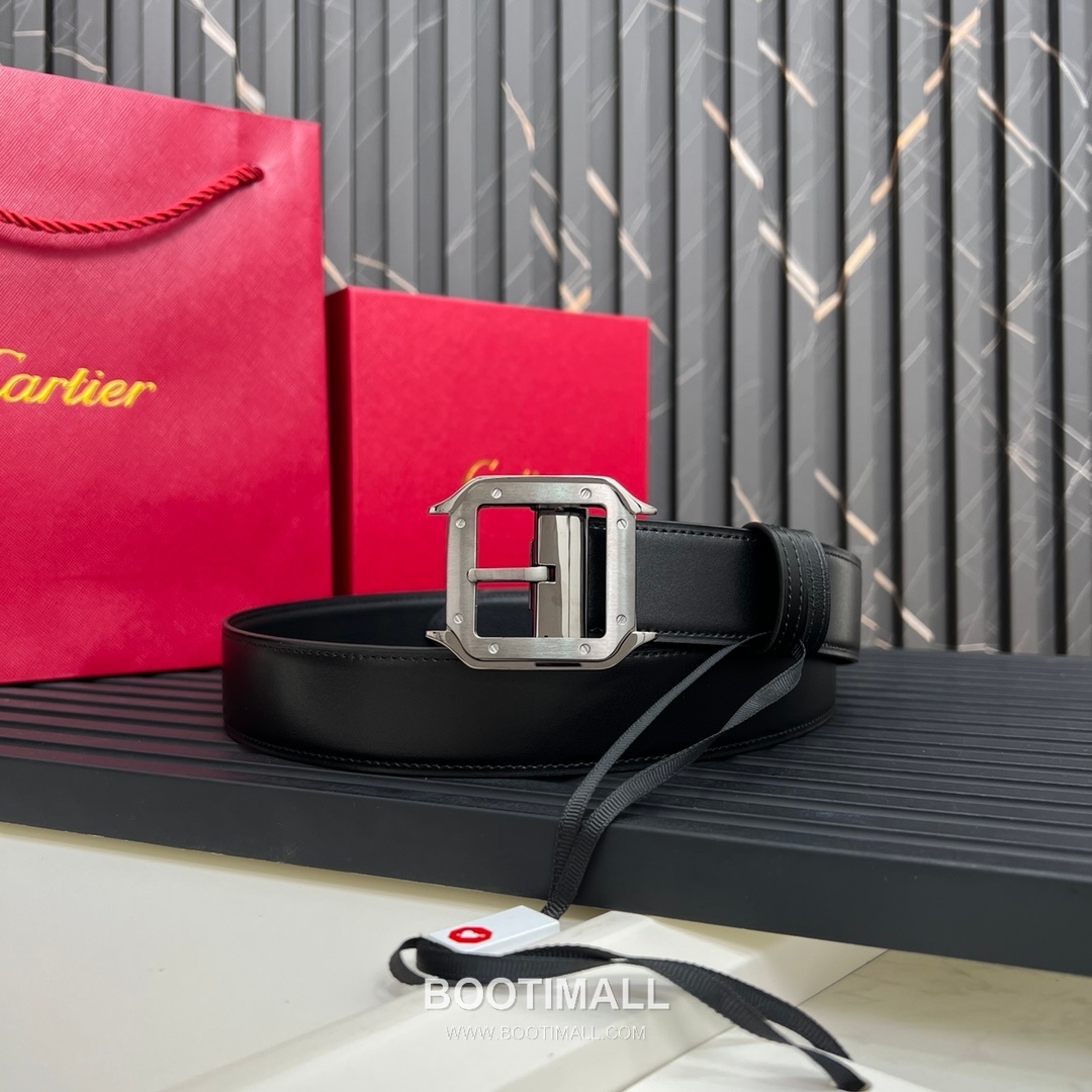 Cartier Calfskin Embossed Leather Reversible Belt with Logo Pin Buckle Palladium 까르띠에 카프스킨 엠보싱 레더 리버서블 벨트 로고 핀 버클 황동 베이스 팔라듐 피니시 3.5cm 9