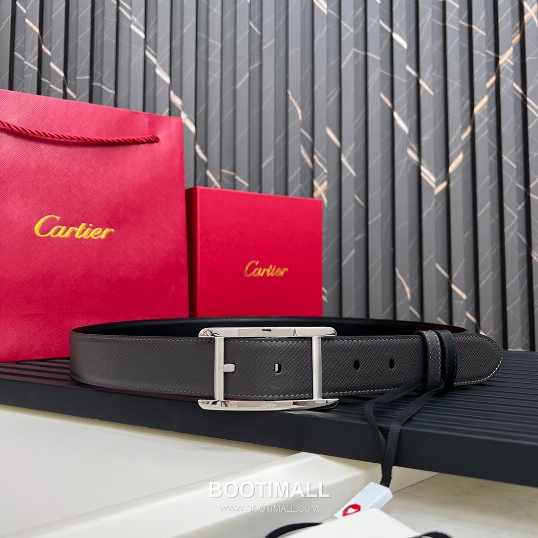 Cartier Calfskin Embossed Leather Reversible Belt with Logo Pin Buckle Palladium 까르띠에 카프스킨 엠보싱 레더 리버서블 벨트 로고 핀 버클 황동 베이스 팔라듐 피니시 3.5cm 8