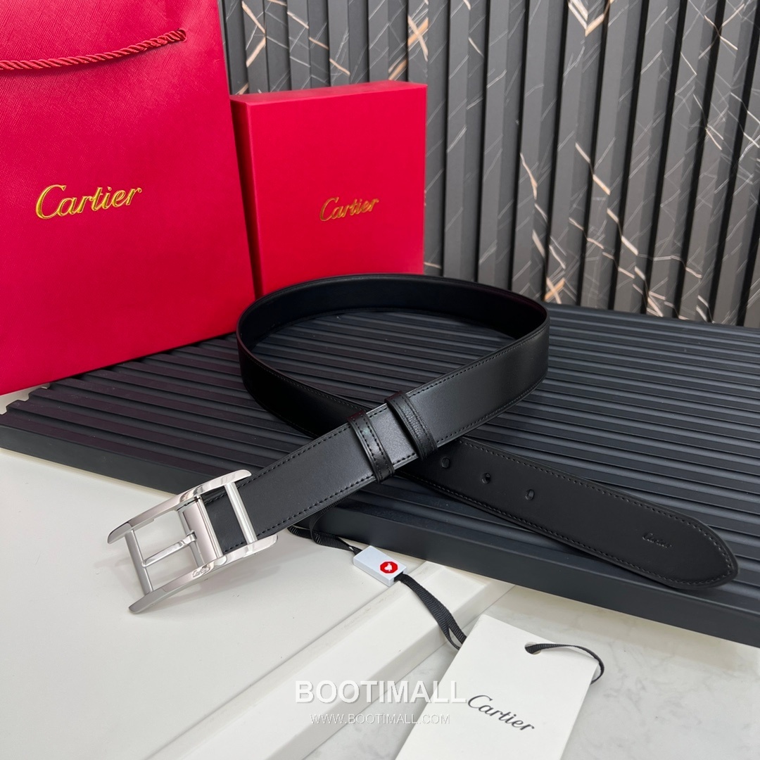 Cartier Calfskin Embossed Leather Reversible Belt with Logo Pin Buckle Palladium 까르띠에 카프스킨 엠보싱 레더 리버서블 벨트 로고 핀 버클 황동 베이스 팔라듐 피니시 3.5cm 1