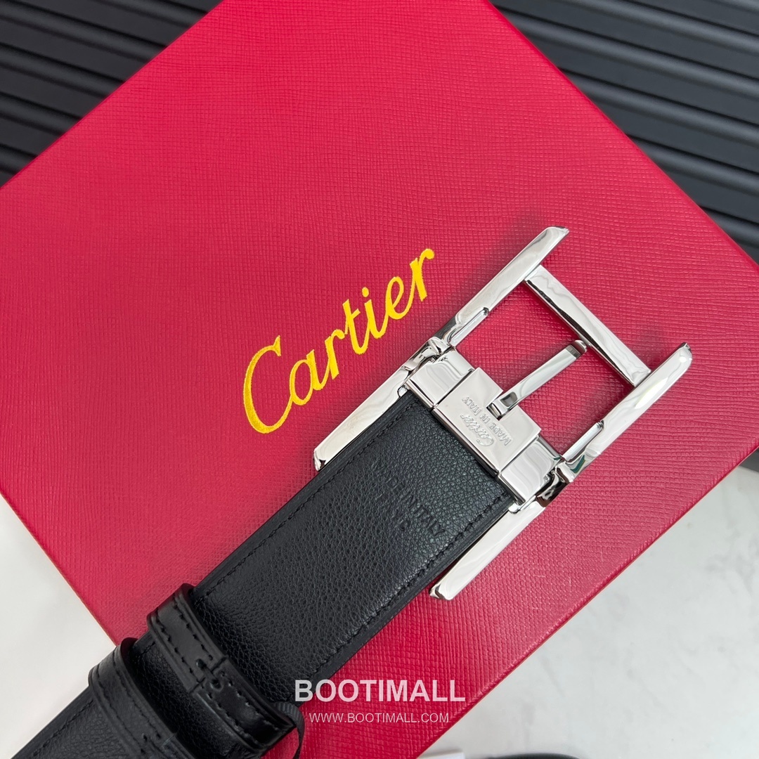 Cartier Calfskin Embossed Leather Reversible Belt with Logo Pin Buckle Palladium 까르띠에 카프스킨 엠보싱 레더 리버서블 벨트 로고 핀 버클 황동 베이스 팔라듐 피니시 3.5cm 6