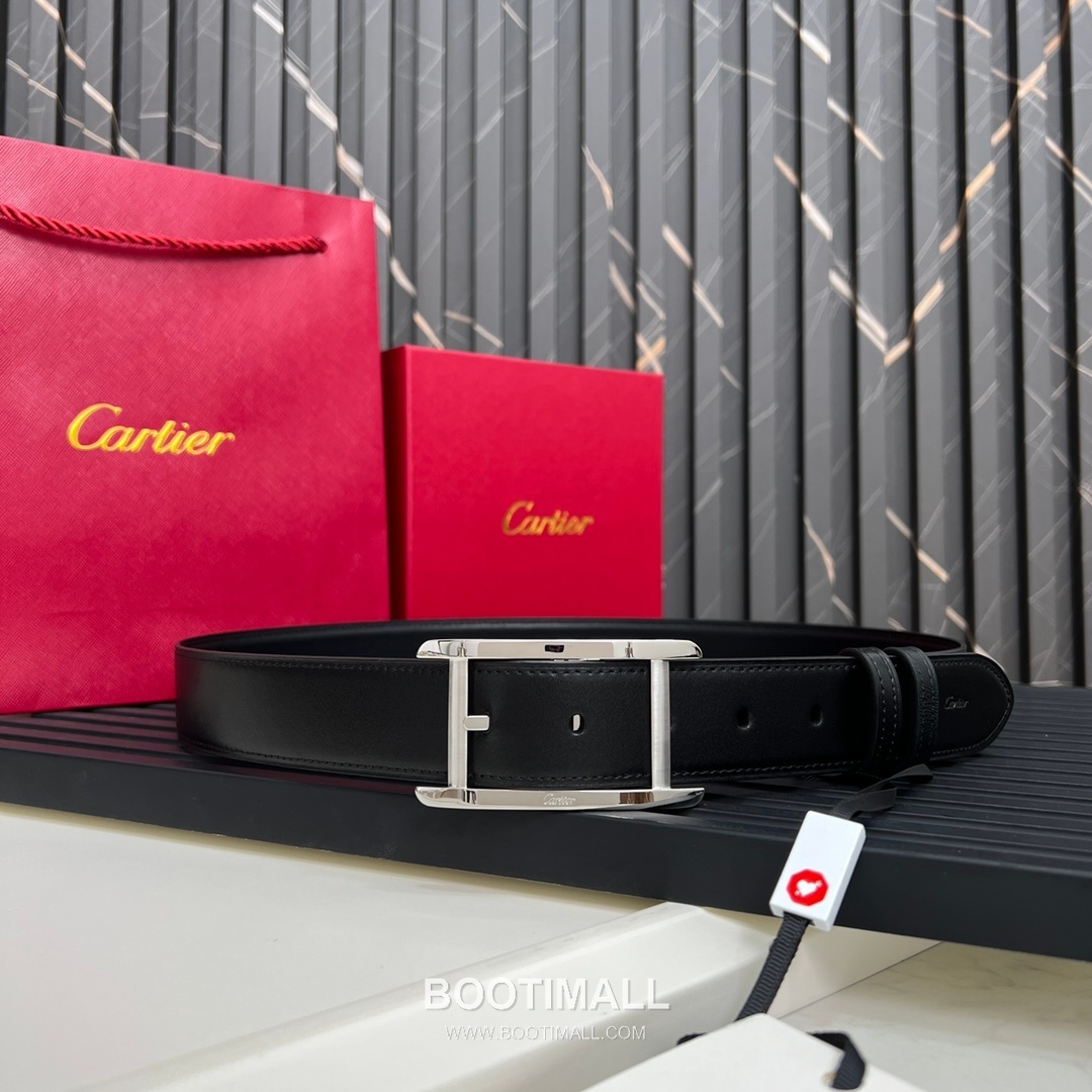 Cartier Calfskin Embossed Leather Reversible Belt with Logo Pin Buckle Palladium 까르띠에 카프스킨 엠보싱 레더 리버서블 벨트 로고 핀 버클 황동 베이스 팔라듐 피니시 3.5cm 8