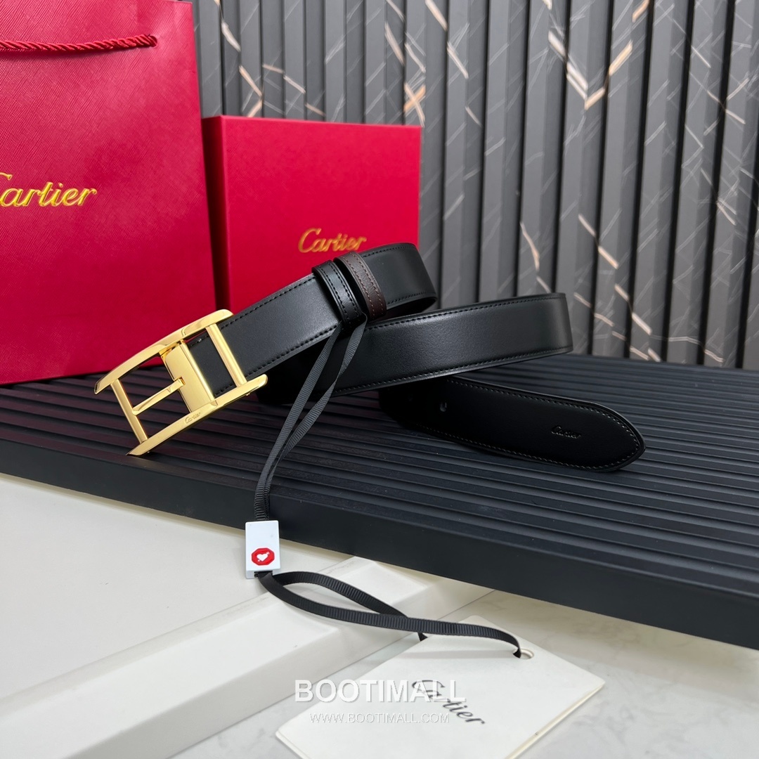 Cartier Calfskin Embossed Leather Reversible Belt with Logo Pin Buckle Palladium 까르띠에 카프스킨 엠보싱 레더 리버서블 벨트 로고 핀 버클 황동 베이스 팔라듐 피니시 3.5cm 2