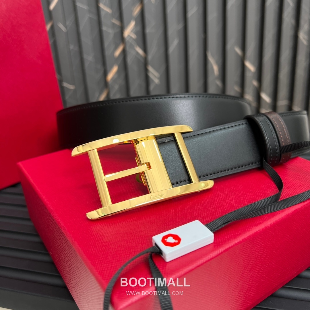 Cartier Calfskin Embossed Leather Reversible Belt with Logo Pin Buckle Palladium 까르띠에 카프스킨 엠보싱 레더 리버서블 벨트 로고 핀 버클 황동 베이스 팔라듐 피니시 3.5cm 5