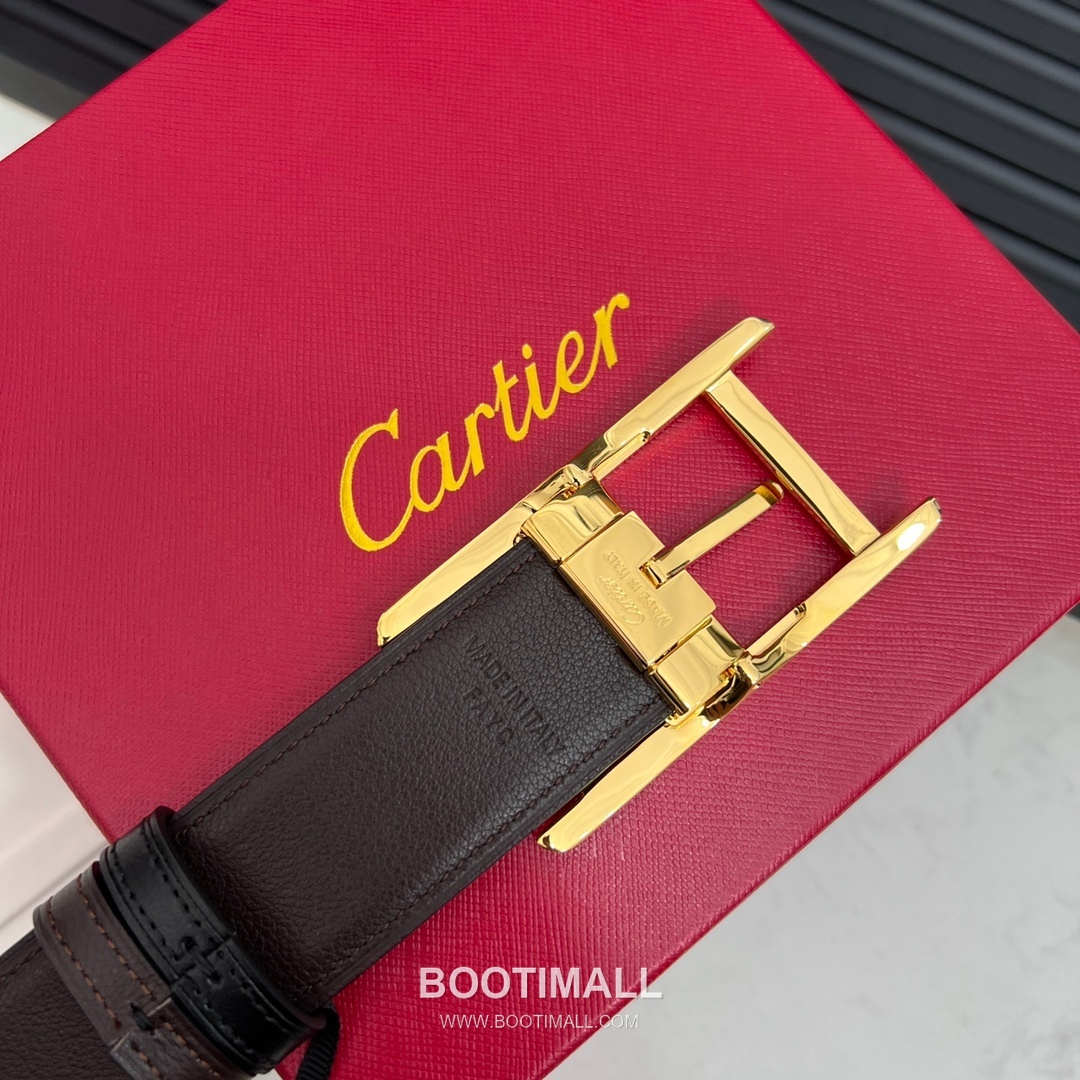 Cartier Calfskin Embossed Leather Reversible Belt with Logo Pin Buckle Palladium 까르띠에 카프스킨 엠보싱 레더 리버서블 벨트 로고 핀 버클 황동 베이스 팔라듐 피니시 3.5cm 6