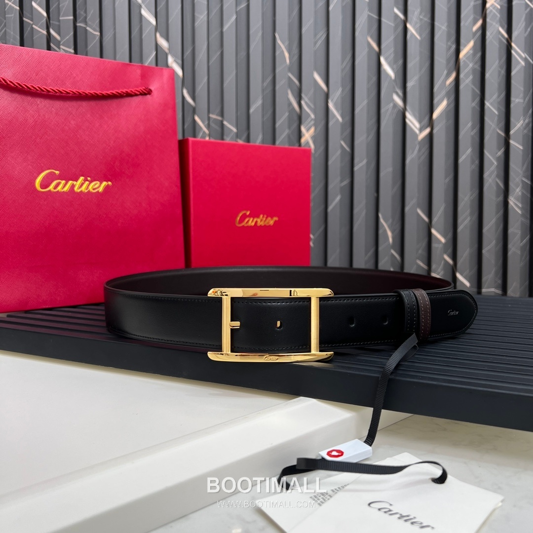 Cartier Calfskin Embossed Leather Reversible Belt with Logo Pin Buckle Palladium 까르띠에 카프스킨 엠보싱 레더 리버서블 벨트 로고 핀 버클 황동 베이스 팔라듐 피니시 3.5cm 8