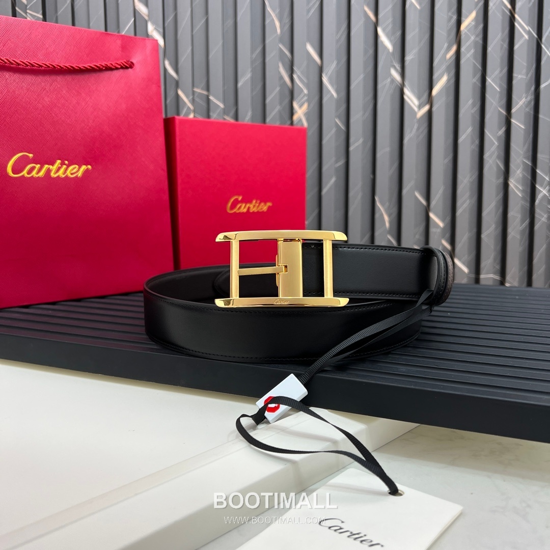 Cartier Calfskin Embossed Leather Reversible Belt with Logo Pin Buckle Palladium 까르띠에 카프스킨 엠보싱 레더 리버서블 벨트 로고 핀 버클 황동 베이스 팔라듐 피니시 3.5cm 9