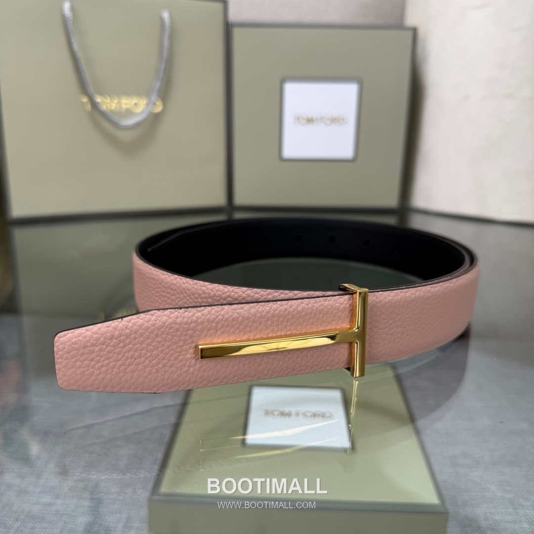 Tom Ford Calfskin Leather Reversible Belt with Logo Buckle Gold-Plated 톰포드 카프스킨 레더 리버서블 벨트 로고 버클 황동 베이스 금도금 3.5cm 1