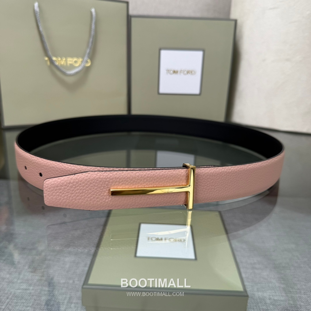 Tom Ford Calfskin Leather Reversible Belt with Logo Buckle Gold-Plated 톰포드 카프스킨 레더 리버서블 벨트 로고 버클 황동 베이스 금도금 3.5cm 2