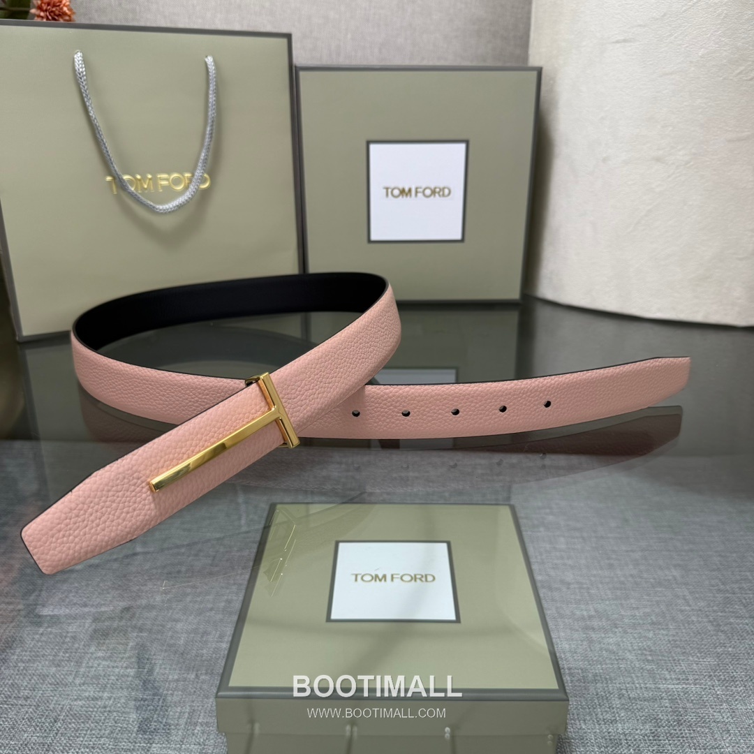 Tom Ford Calfskin Leather Reversible Belt with Logo Buckle Gold-Plated 톰포드 카프스킨 레더 리버서블 벨트 로고 버클 황동 베이스 금도금 3.5cm 3