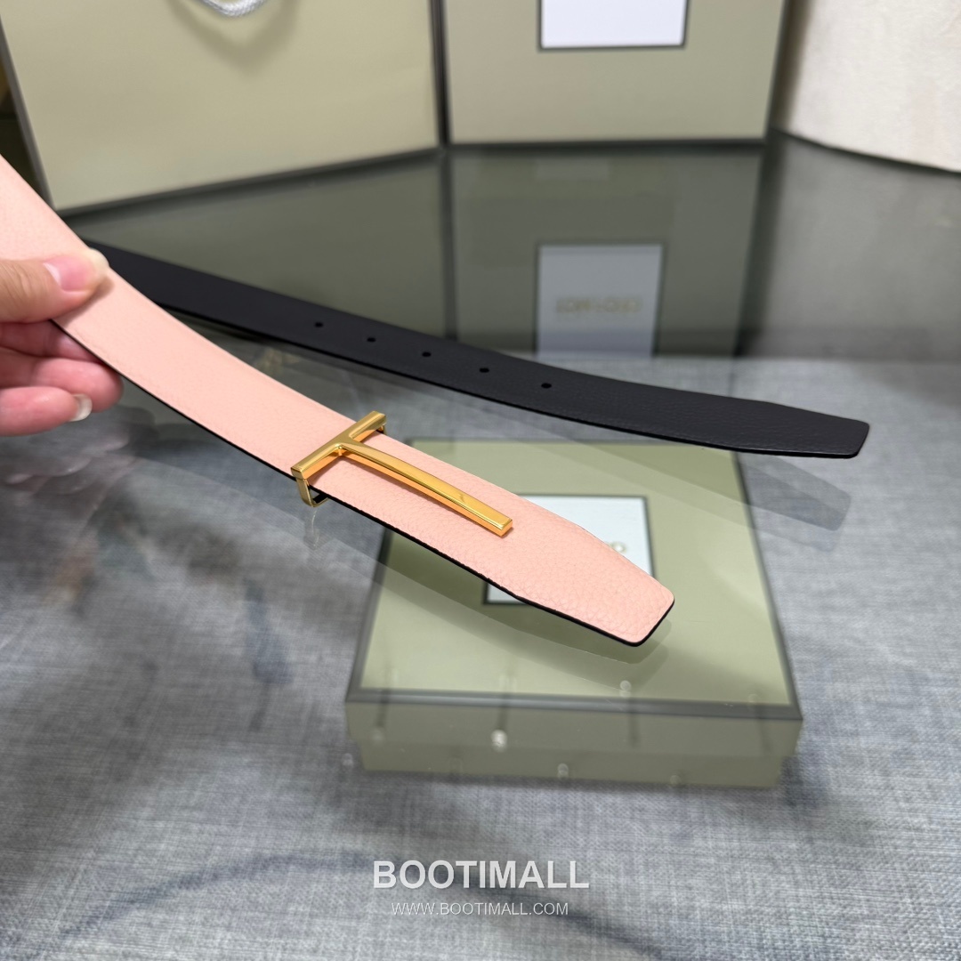 Tom Ford Calfskin Leather Reversible Belt with Logo Buckle Gold-Plated 톰포드 카프스킨 레더 리버서블 벨트 로고 버클 황동 베이스 금도금 3.5cm 4