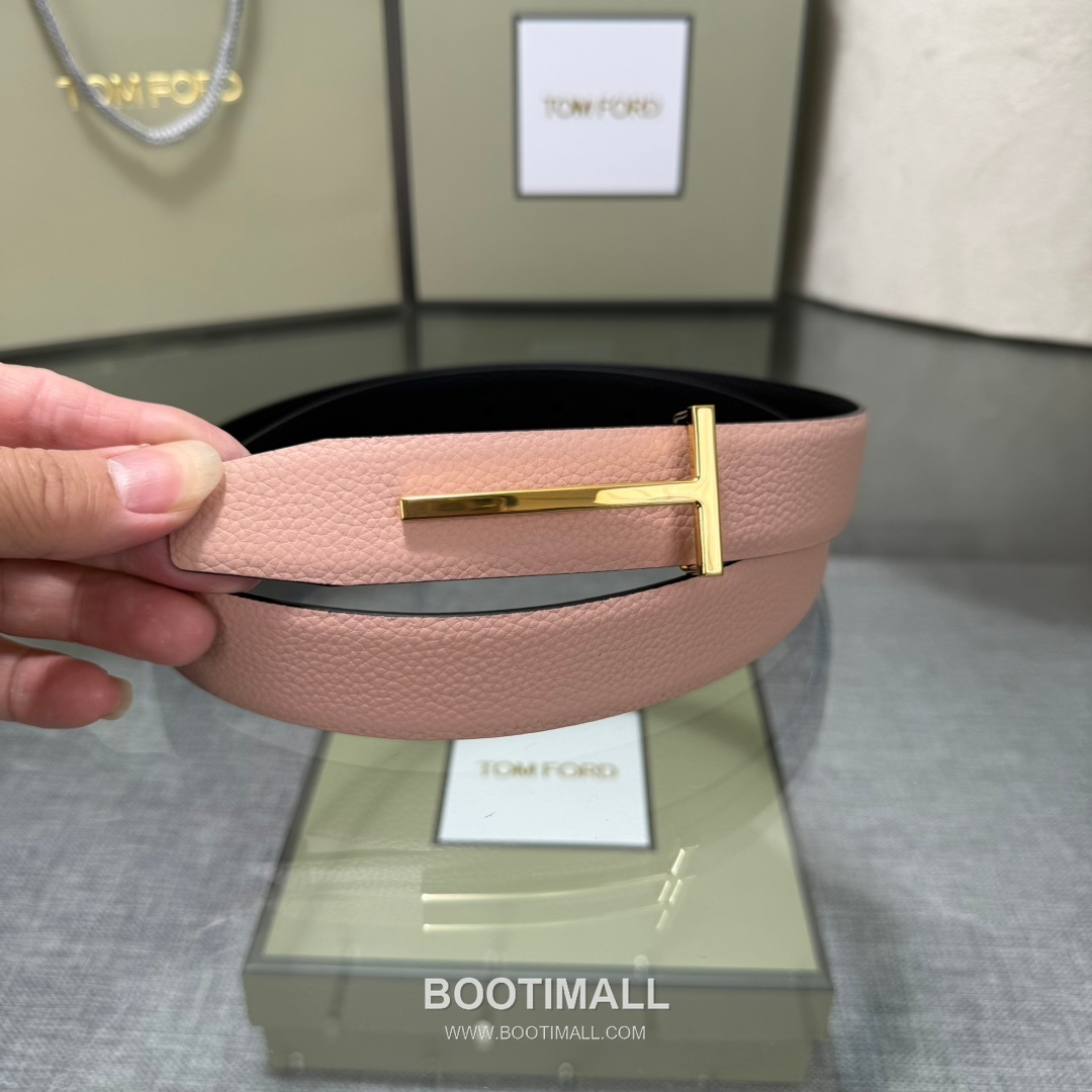 Tom Ford Calfskin Leather Reversible Belt with Logo Buckle Gold-Plated 톰포드 카프스킨 레더 리버서블 벨트 로고 버클 황동 베이스 금도금 3.5cm 5