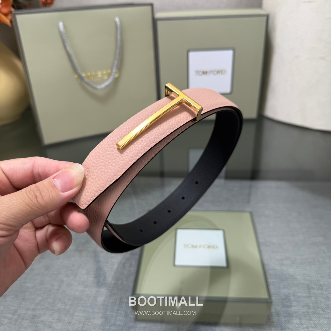 Tom Ford Calfskin Leather Reversible Belt with Logo Buckle Gold-Plated 톰포드 카프스킨 레더 리버서블 벨트 로고 버클 황동 베이스 금도금 3.5cm 6