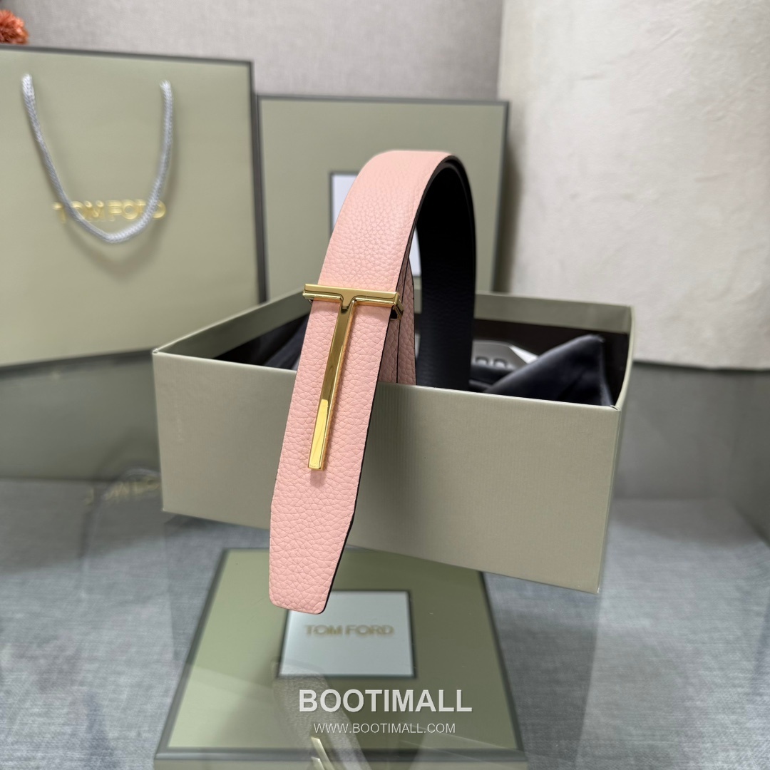 Tom Ford Calfskin Leather Reversible Belt with Logo Buckle Gold-Plated 톰포드 카프스킨 레더 리버서블 벨트 로고 버클 황동 베이스 금도금 3.5cm 7