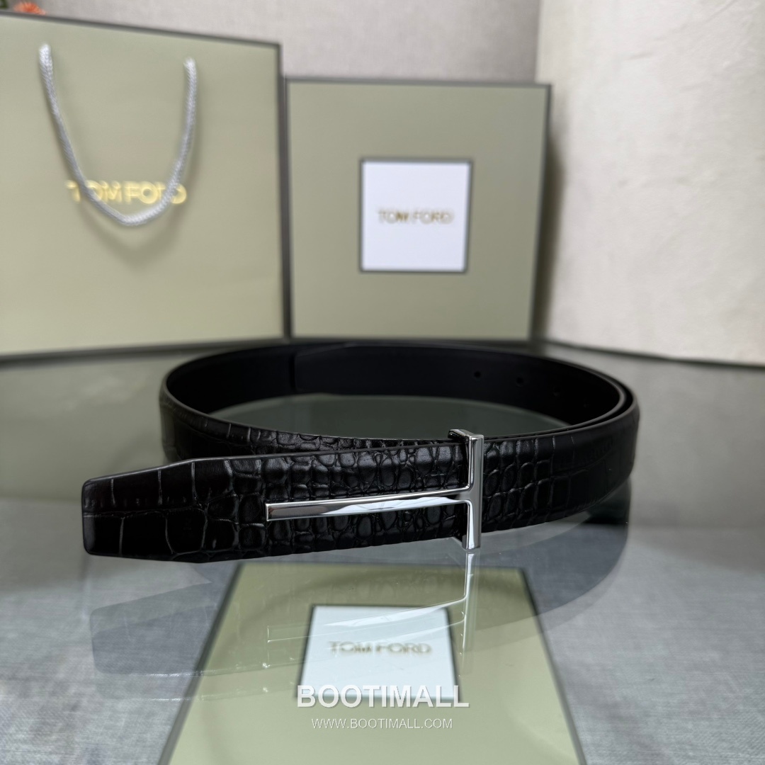 Tom Ford Calfskin Leather Reversible Belt with Logo Buckle Gold-Plated 톰포드 카프스킨 레더 리버서블 벨트 로고 버클 황동 베이스 금도금 3.5cm 1