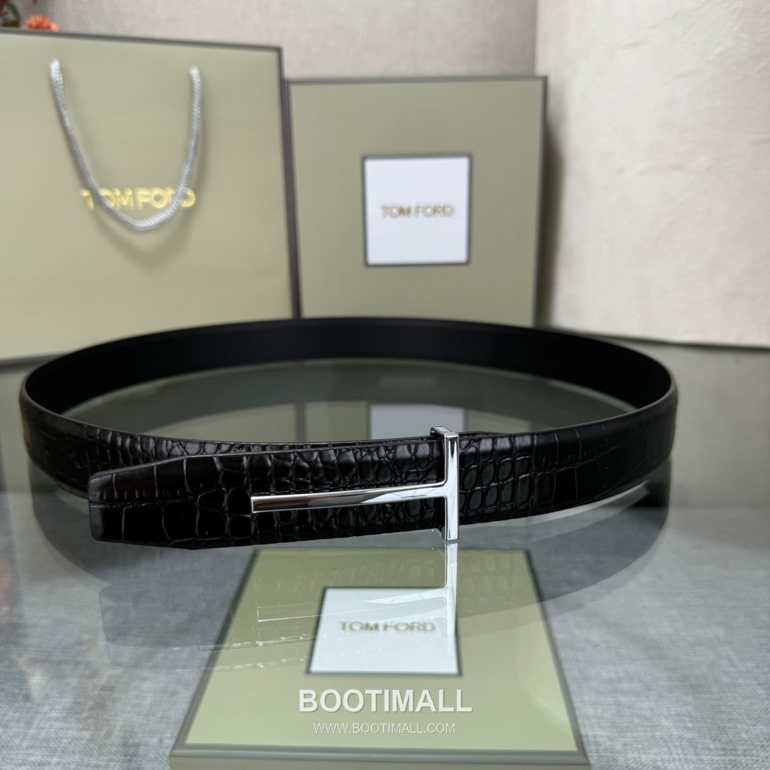 Tom Ford Calfskin Leather Reversible Belt with Logo Buckle Gold-Plated 톰포드 카프스킨 레더 리버서블 벨트 로고 버클 황동 베이스 금도금 3.5cm 2