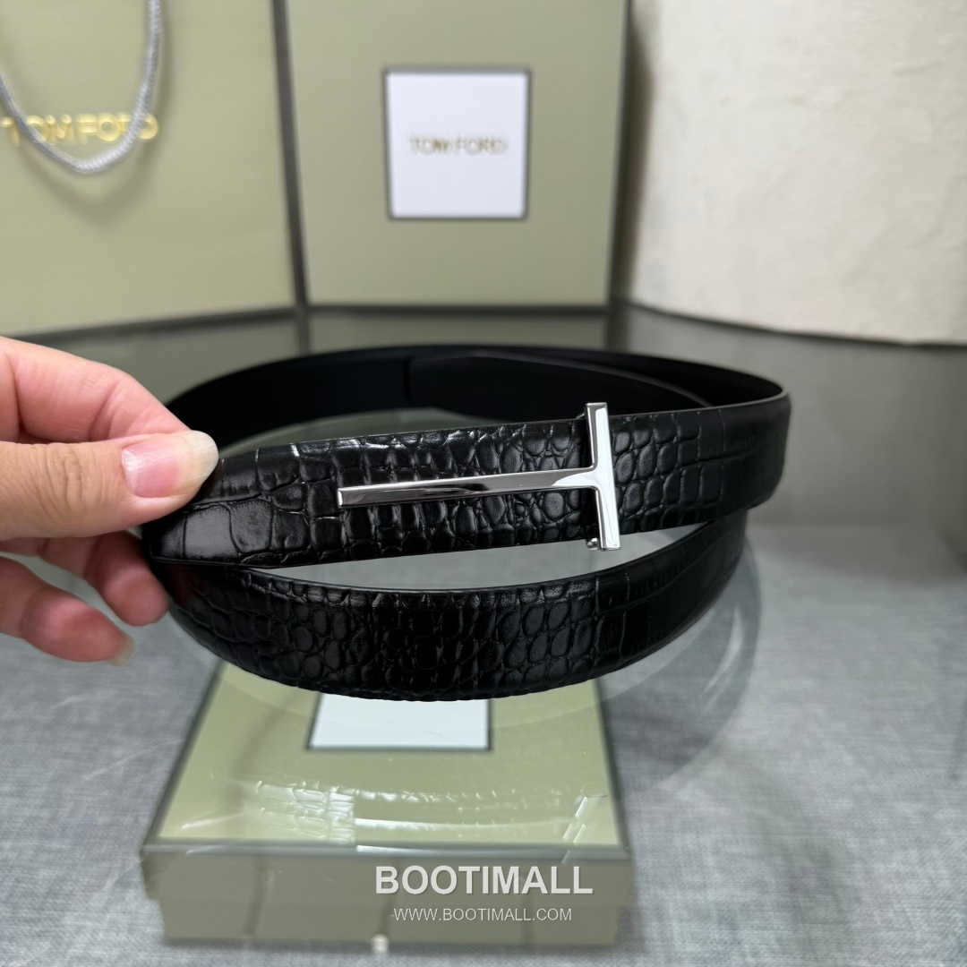 Tom Ford Calfskin Leather Reversible Belt with Logo Buckle Gold-Plated 톰포드 카프스킨 레더 리버서블 벨트 로고 버클 황동 베이스 금도금 3.5cm 5