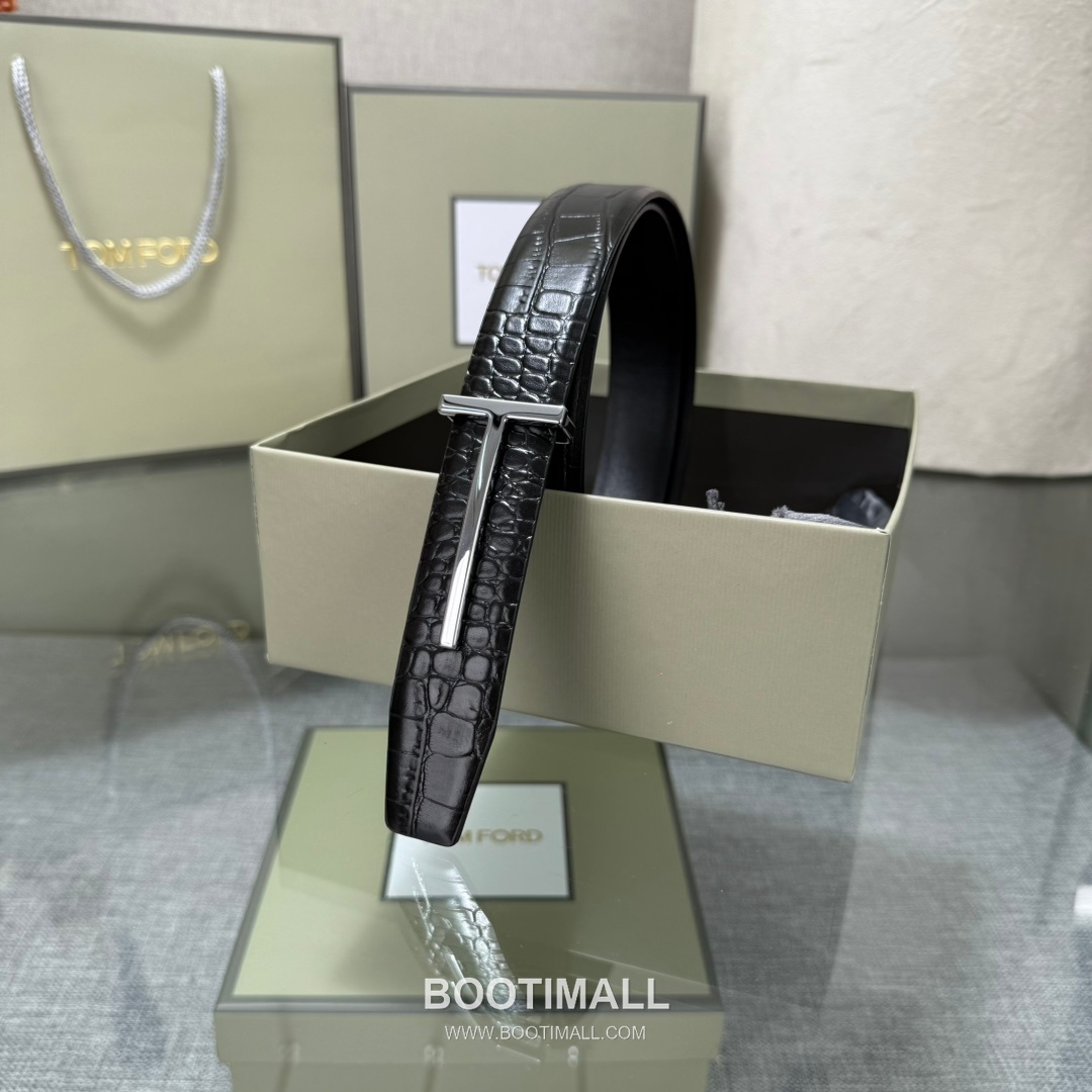 Tom Ford Calfskin Leather Reversible Belt with Logo Buckle Gold-Plated 톰포드 카프스킨 레더 리버서블 벨트 로고 버클 황동 베이스 금도금 3.5cm 6