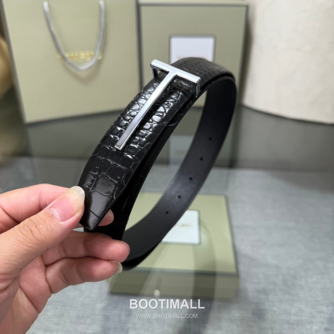 Tom Ford Calfskin Leather Reversible Belt with Logo Buckle Gold-Plated 톰포드 카프스킨 레더 리버서블 벨트 로고 버클 황동 베이스 금도금 3.5cm 7