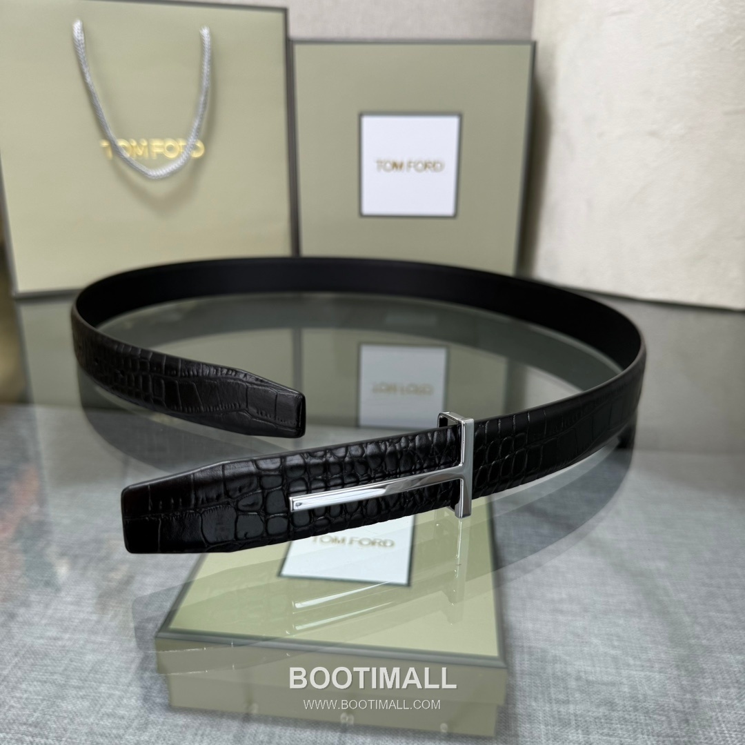 Tom Ford Calfskin Leather Reversible Belt with Logo Buckle Gold-Plated 톰포드 카프스킨 레더 리버서블 벨트 로고 버클 황동 베이스 금도금 3.5cm 8