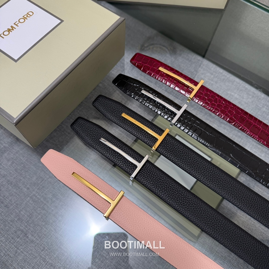 Tom Ford Calfskin Leather Reversible Belt with Logo Buckle Gold-Plated 톰포드 카프스킨 레더 리버서블 벨트 로고 버클 황동 베이스 금도금 3.5cm 9