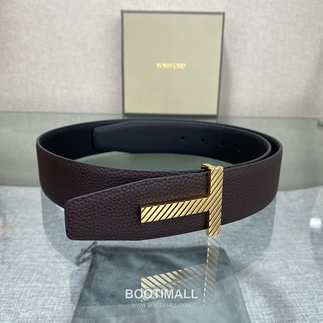 Tom Ford Calfskin Leather Reversible Belt with Logo Buckle Gold-Plated 톰포드 카프스킨 레더 리버서블 벨트 로고 버클 황동 베이스 금도금 3.5cm 1