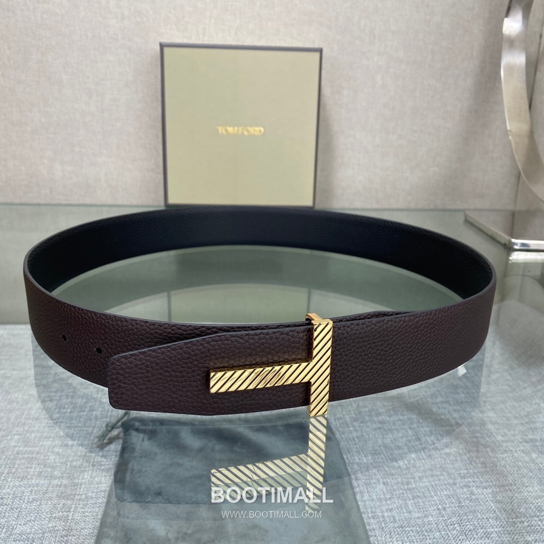 Tom Ford Calfskin Leather Reversible Belt with Logo Buckle Gold-Plated 톰포드 카프스킨 레더 리버서블 벨트 로고 버클 황동 베이스 금도금 3.5cm 2