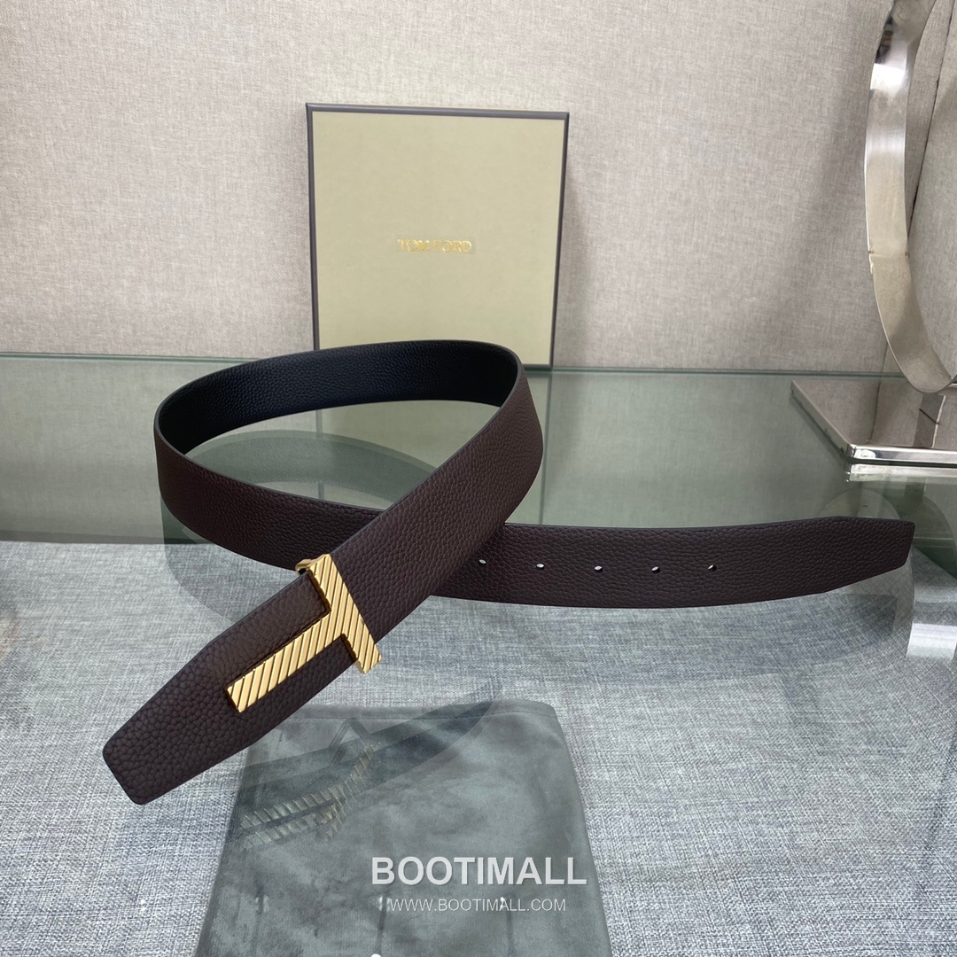 Tom Ford Calfskin Leather Reversible Belt with Logo Buckle Gold-Plated 톰포드 카프스킨 레더 리버서블 벨트 로고 버클 황동 베이스 금도금 3.5cm 3