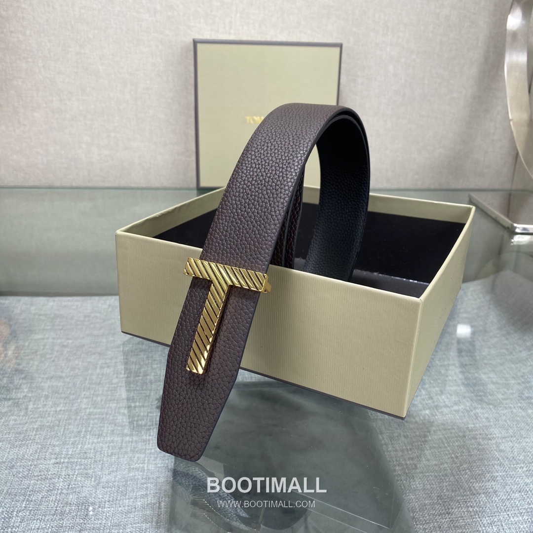 Tom Ford Calfskin Leather Reversible Belt with Logo Buckle Gold-Plated 톰포드 카프스킨 레더 리버서블 벨트 로고 버클 황동 베이스 금도금 3.5cm 5
