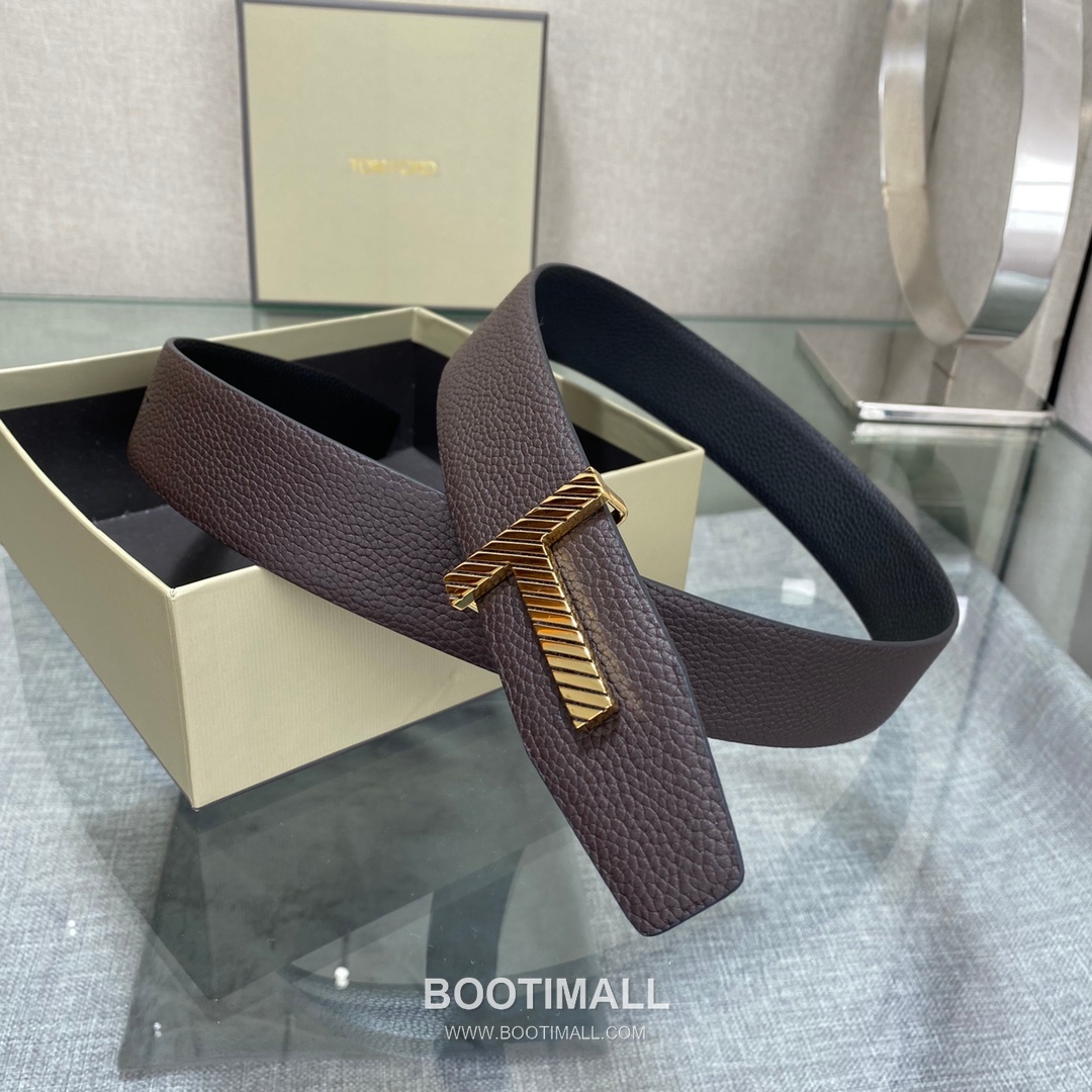 Tom Ford Calfskin Leather Reversible Belt with Logo Buckle Gold-Plated 톰포드 카프스킨 레더 리버서블 벨트 로고 버클 황동 베이스 금도금 3.5cm 6