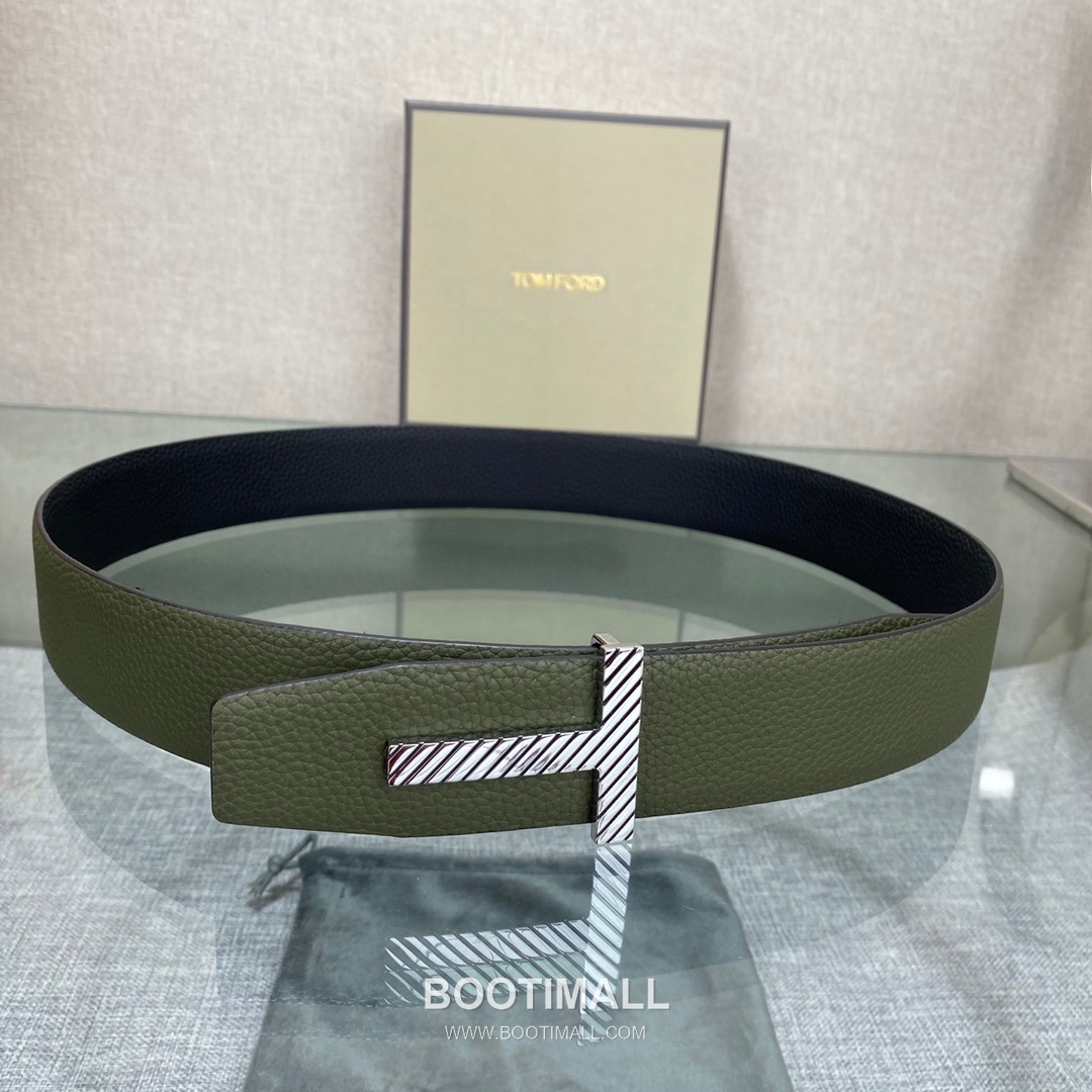 Tom Ford Calfskin Leather Reversible Belt with Logo Buckle Gold-Plated 톰포드 카프스킨 레더 리버서블 벨트 로고 버클 황동 베이스 금도금 3.5cm 2