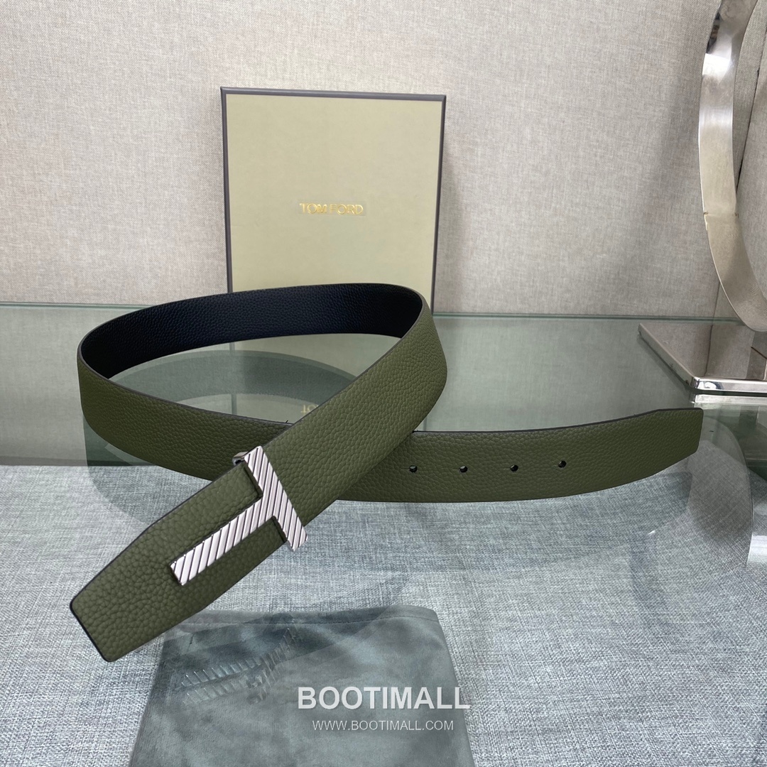 Tom Ford Calfskin Leather Reversible Belt with Logo Buckle Gold-Plated 톰포드 카프스킨 레더 리버서블 벨트 로고 버클 황동 베이스 금도금 3.5cm 3