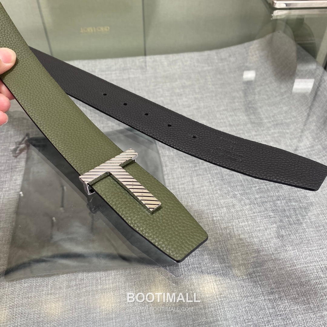 Tom Ford Calfskin Leather Reversible Belt with Logo Buckle Gold-Plated 톰포드 카프스킨 레더 리버서블 벨트 로고 버클 황동 베이스 금도금 3.5cm 4