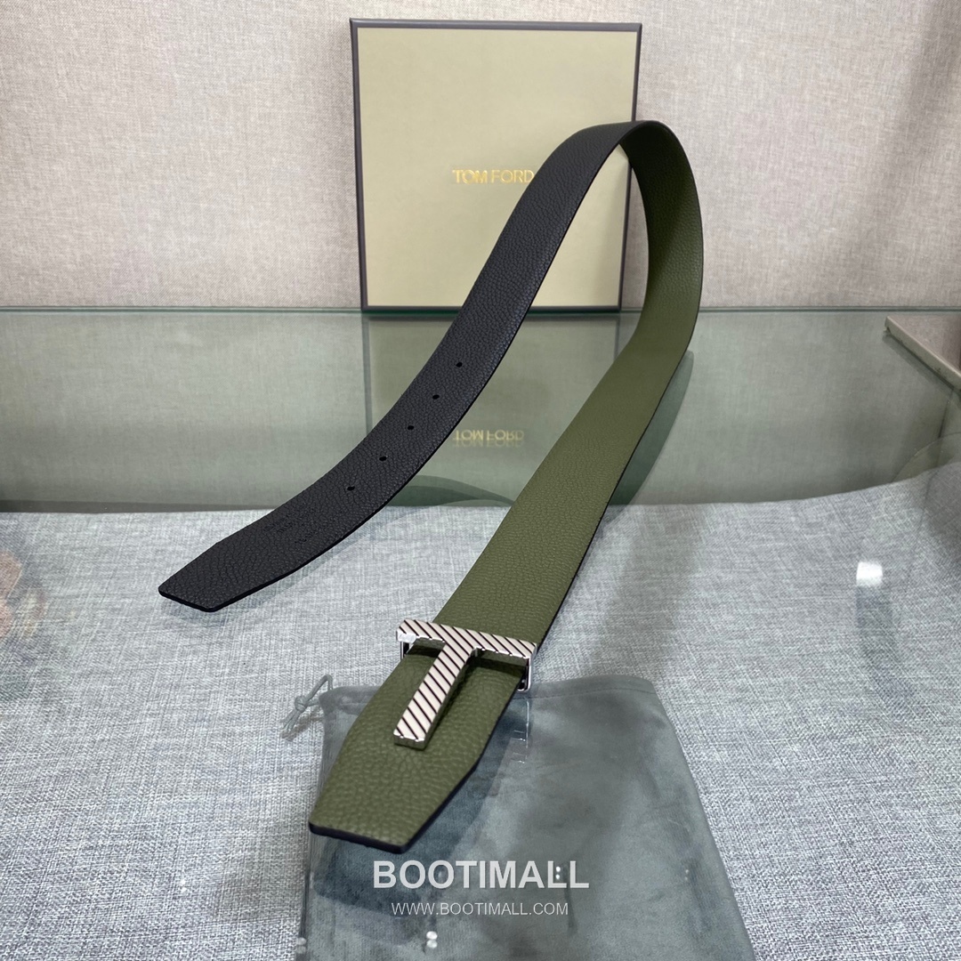 Tom Ford Calfskin Leather Reversible Belt with Logo Buckle Gold-Plated 톰포드 카프스킨 레더 리버서블 벨트 로고 버클 황동 베이스 금도금 3.5cm 5