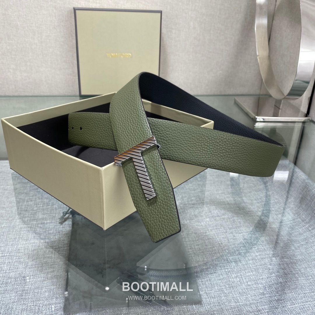 Tom Ford Calfskin Leather Reversible Belt with Logo Buckle Gold-Plated 톰포드 카프스킨 레더 리버서블 벨트 로고 버클 황동 베이스 금도금 3.5cm 6