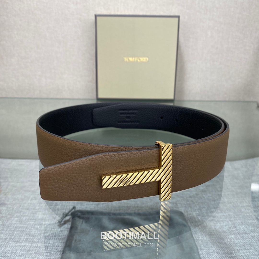 Tom Ford Calfskin Leather Reversible Belt with Logo Buckle Gold-Plated 톰포드 카프스킨 레더 리버서블 벨트 로고 버클 황동 베이스 금도금 3.5cm 1