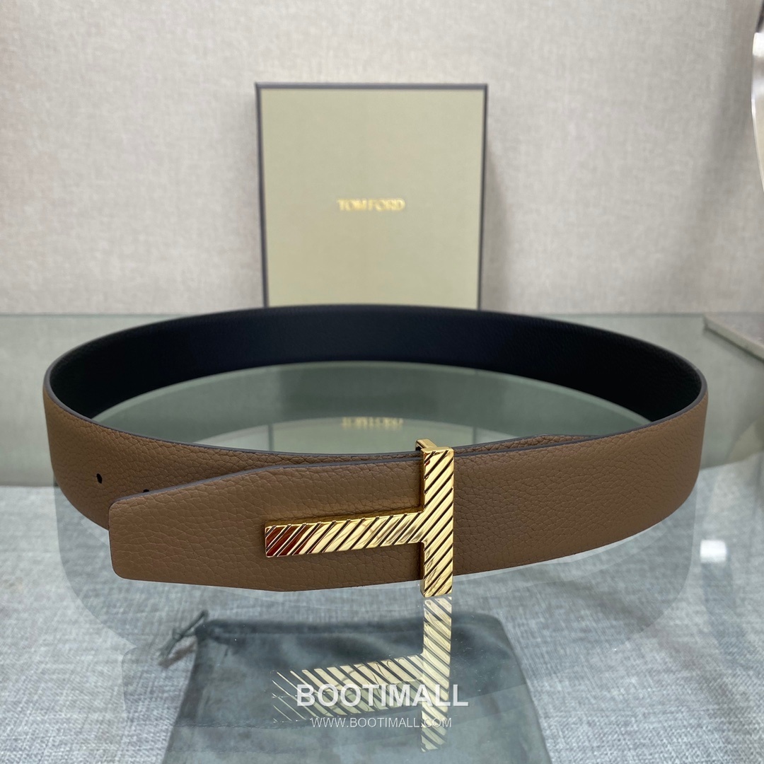 Tom Ford Calfskin Leather Reversible Belt with Logo Buckle Gold-Plated 톰포드 카프스킨 레더 리버서블 벨트 로고 버클 황동 베이스 금도금 3.5cm 2