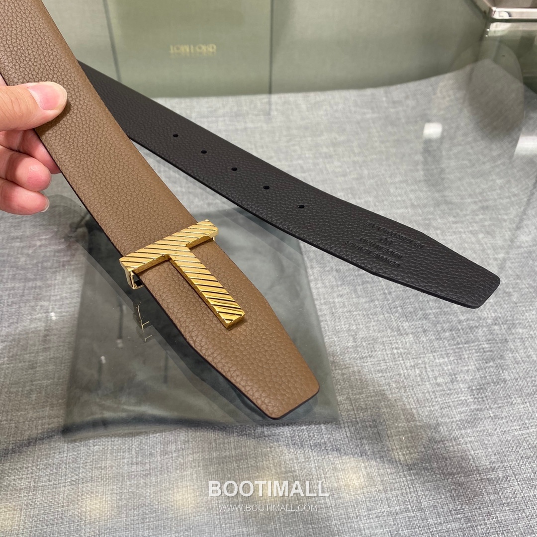 Tom Ford Calfskin Leather Reversible Belt with Logo Buckle Gold-Plated 톰포드 카프스킨 레더 리버서블 벨트 로고 버클 황동 베이스 금도금 3.5cm 4