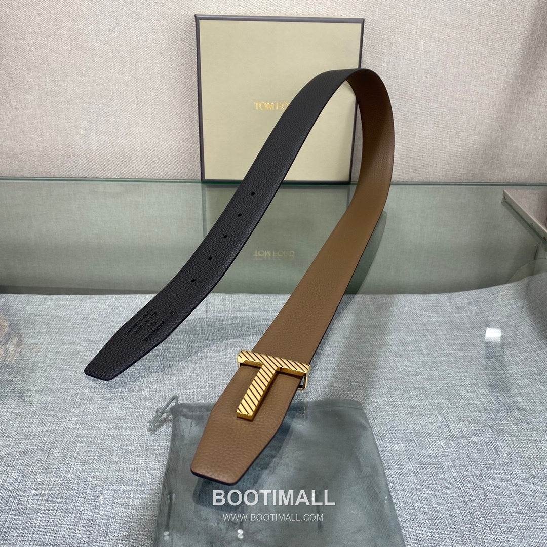 Tom Ford Calfskin Leather Reversible Belt with Logo Buckle Gold-Plated 톰포드 카프스킨 레더 리버서블 벨트 로고 버클 황동 베이스 금도금 3.5cm 5